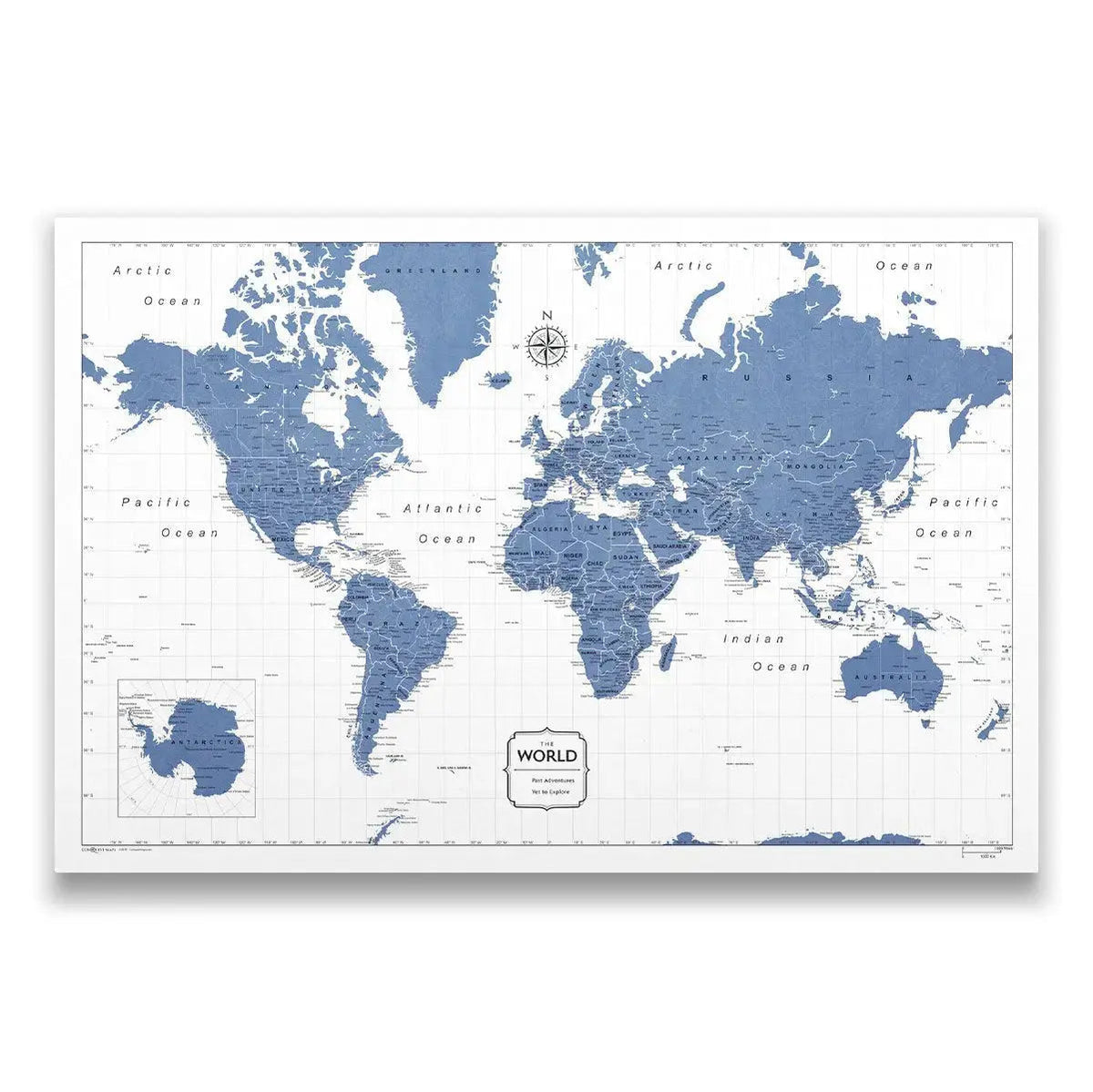 Push Pin World Map Pin Board - Navy Color Splash - Pins Included!