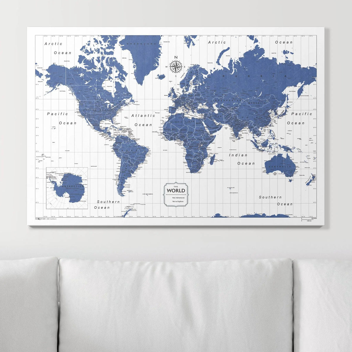 Push Pin World Map Pin Board - Navy Color Splash - Pins Included!
