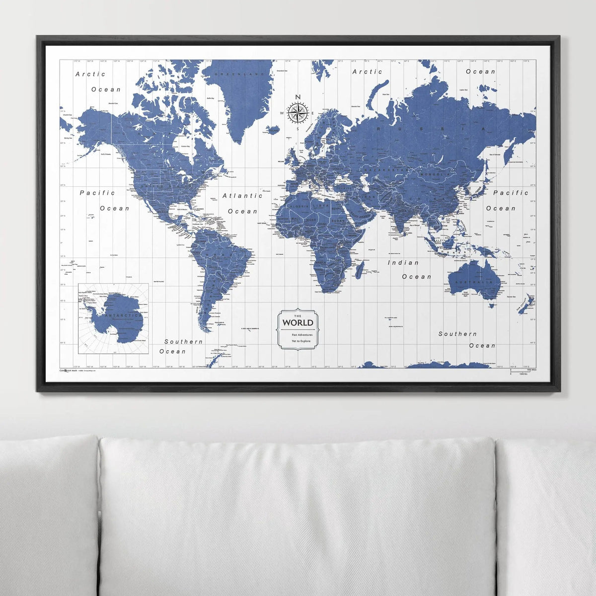 Push Pin World Map Pin Board - Navy Color Splash - Pins Included!