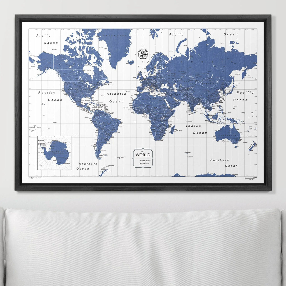 Push Pin World Map Pin Board - Navy Color Splash - Pins Included!