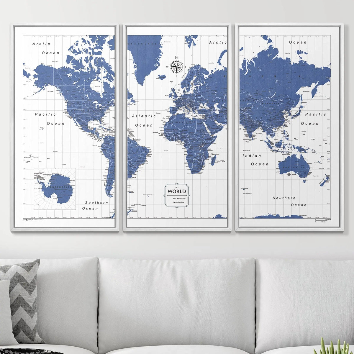 Push Pin World Map Pin Board - Navy Color Splash - Pins Included!