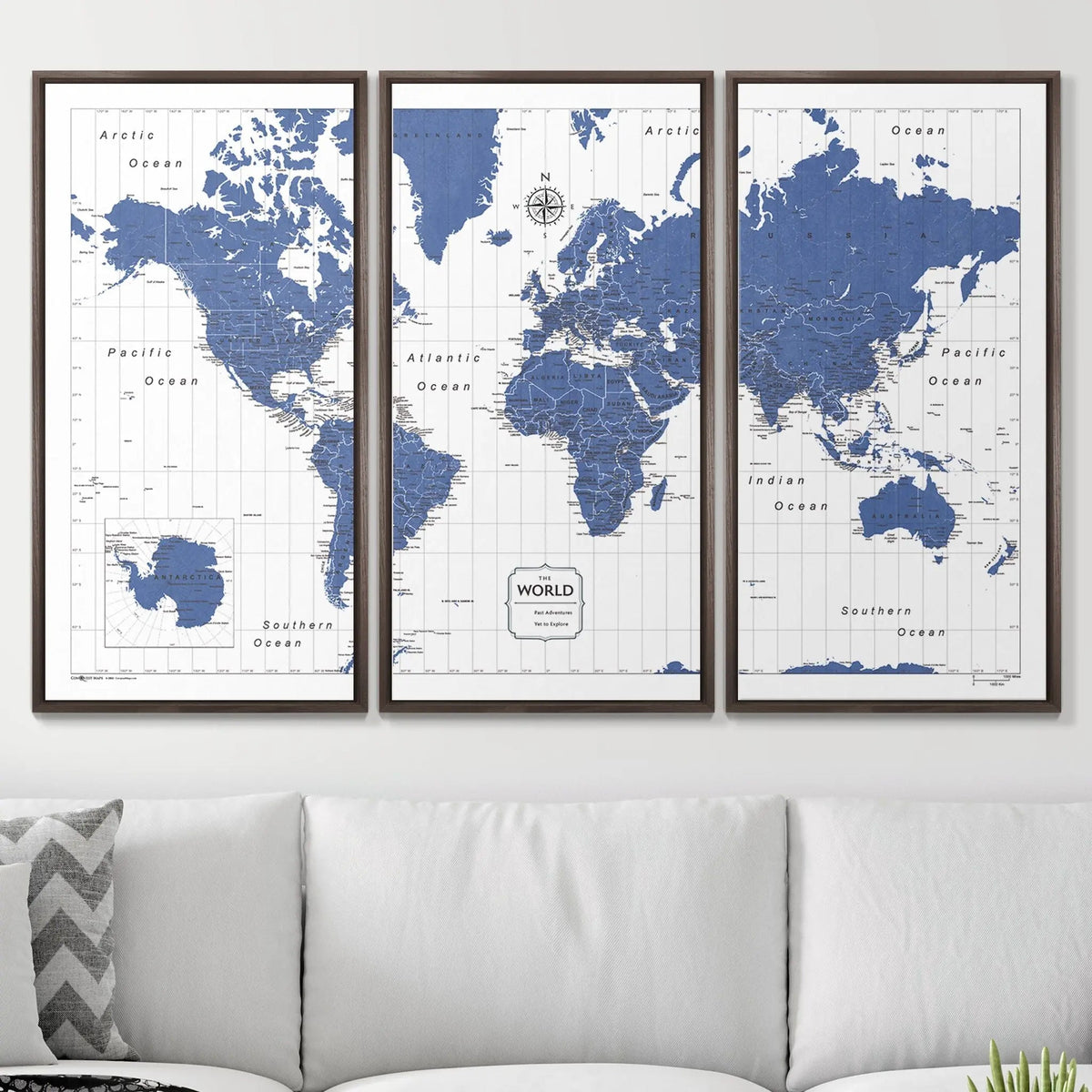 Push Pin World Map Pin Board - Navy Color Splash - Pins Included!