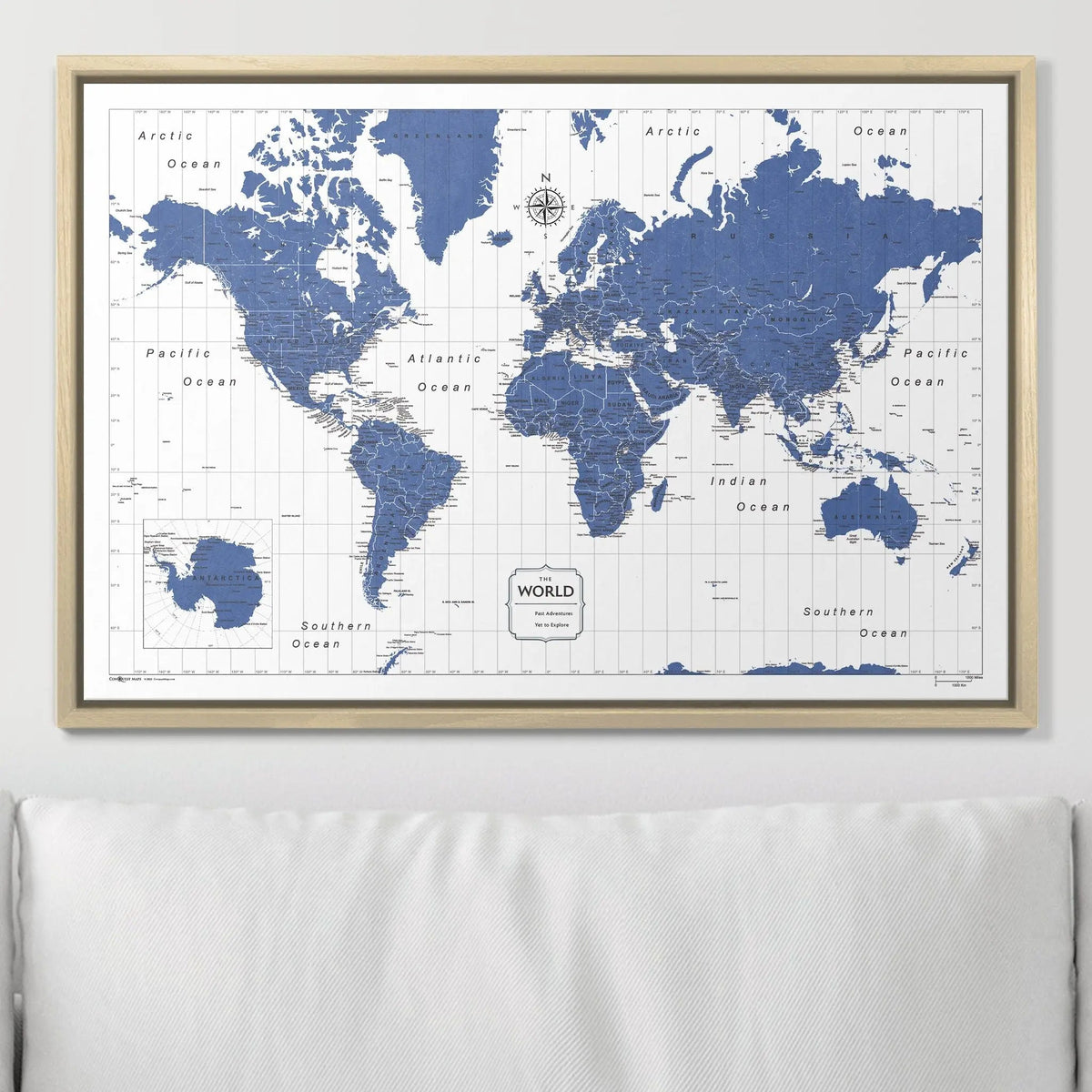 Push Pin World Map Pin Board - Navy Color Splash - Pins Included!