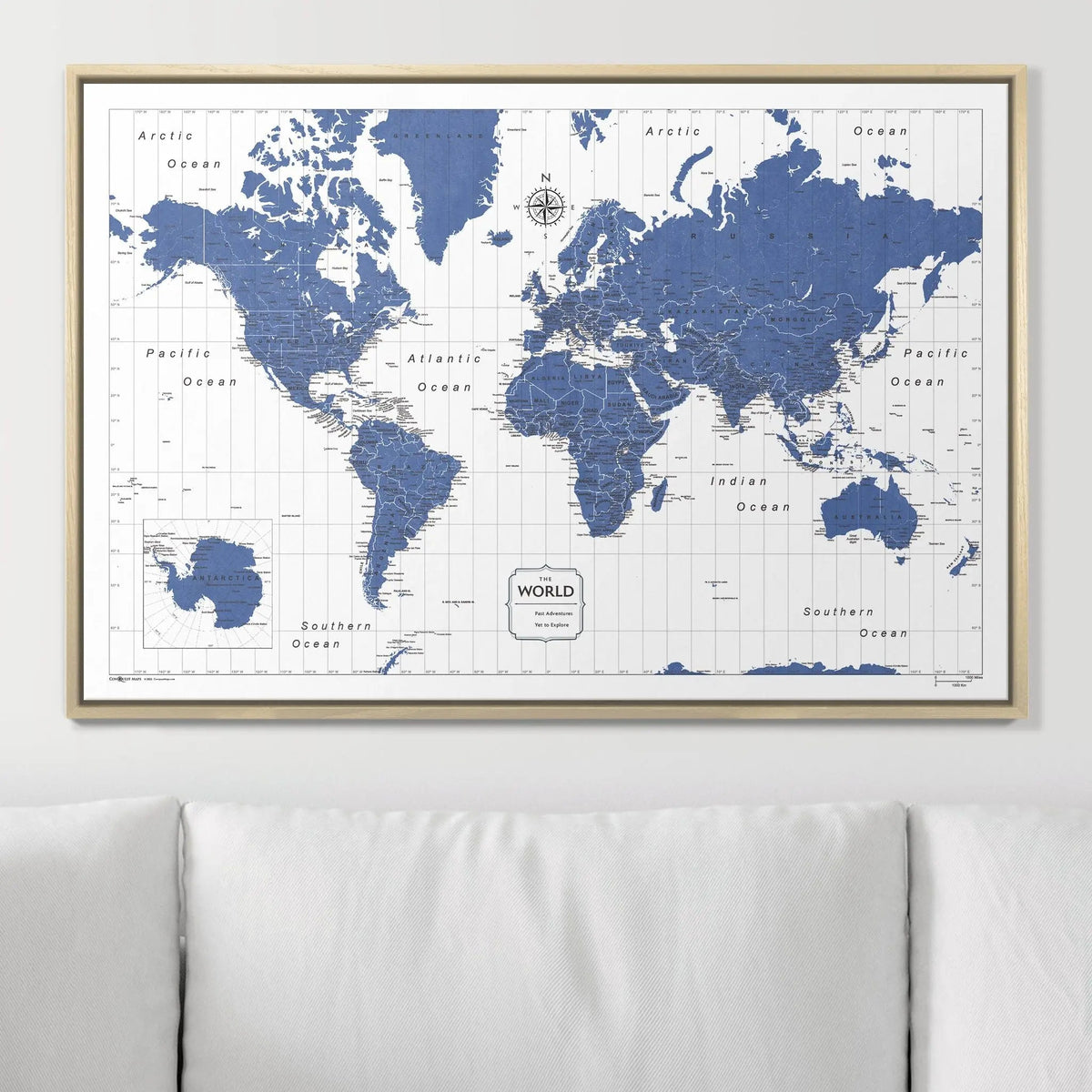 Push Pin World Map Pin Board - Navy Color Splash - Pins Included!