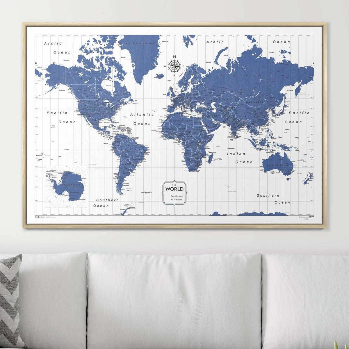 Push Pin World Map Pin Board - Navy Color Splash - Pins Included!