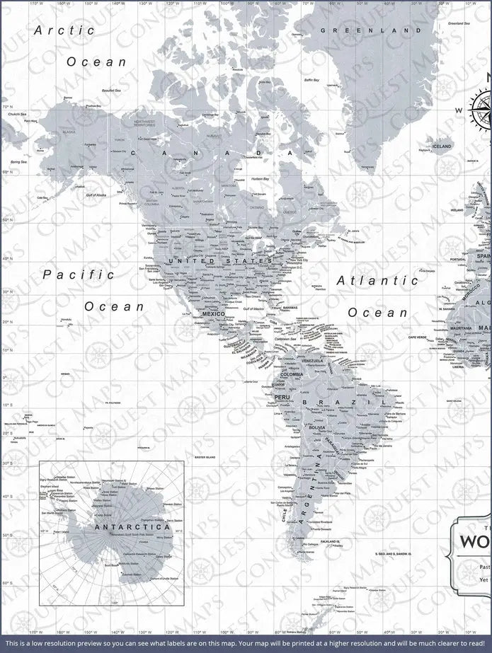 Push Pin World Map Pin Board - Light Gray Color Splash - Pins Included!