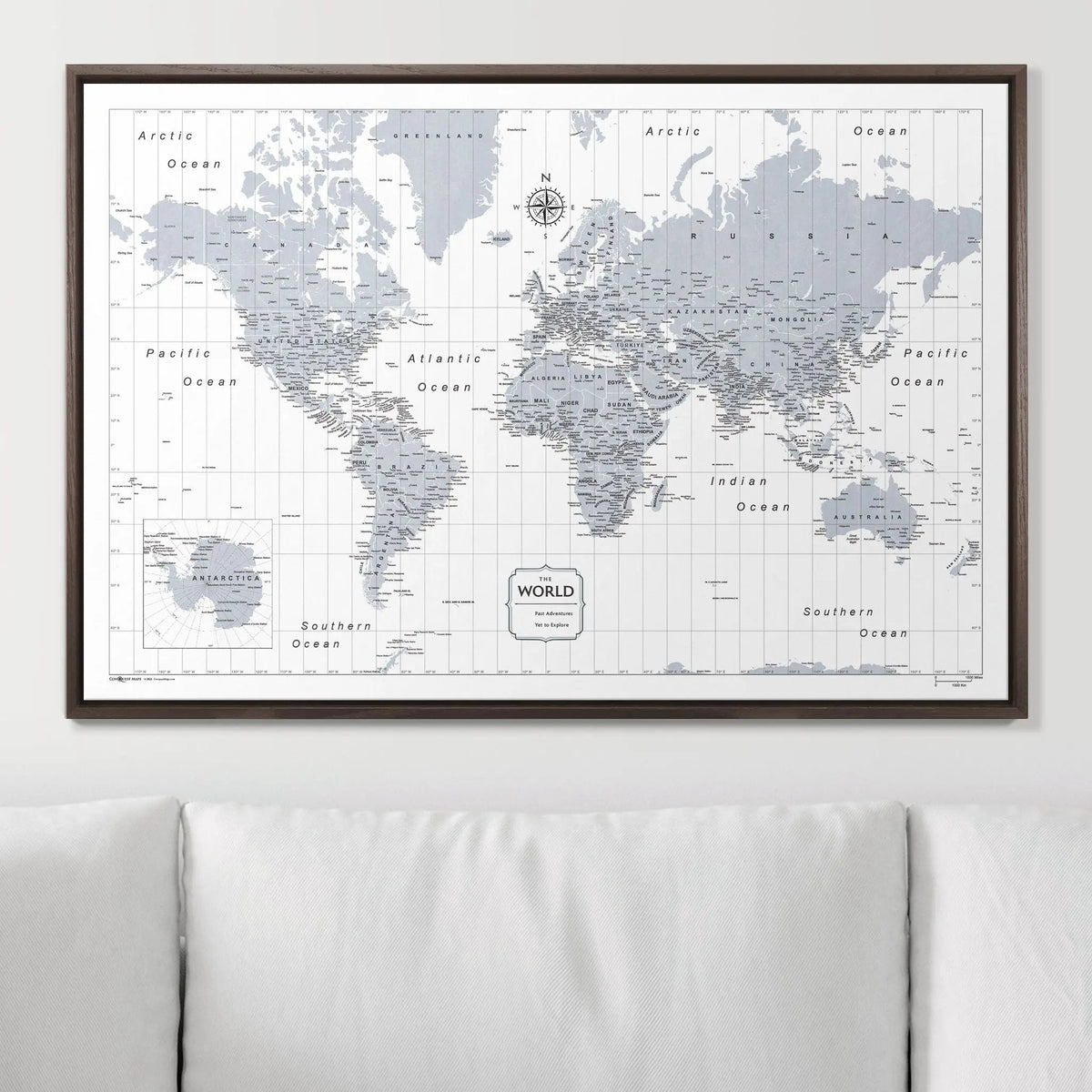 Push Pin World Map Pin Board - Light Gray Color Splash - Pins Included!