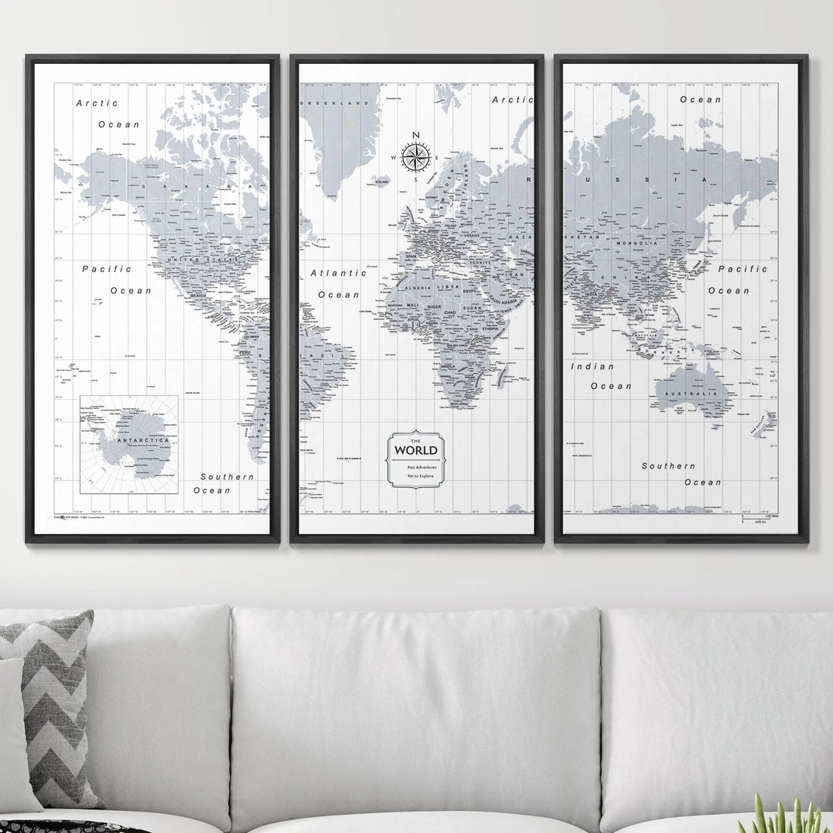 Push Pin World Map Pin Board - Light Gray Color Splash - Pins Included!