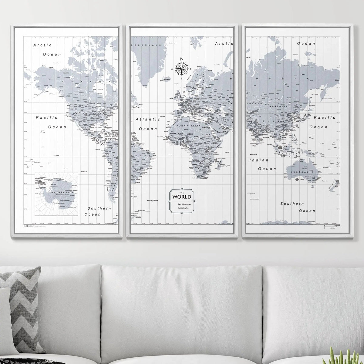 Push Pin World Map Pin Board - Light Gray Color Splash - Pins Included!