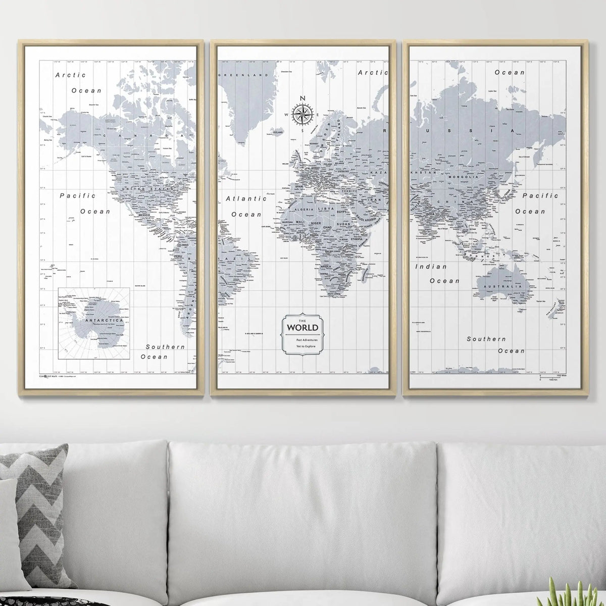 Push Pin World Map Pin Board - Light Gray Color Splash - Pins Included!