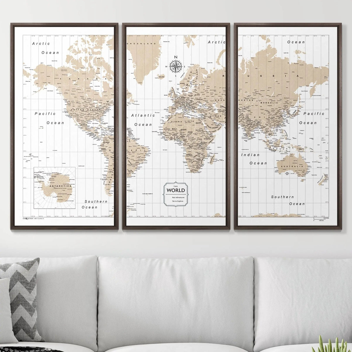 Push Pin World Map Pin Board - Light Brown Color Splash - Pins Included!
