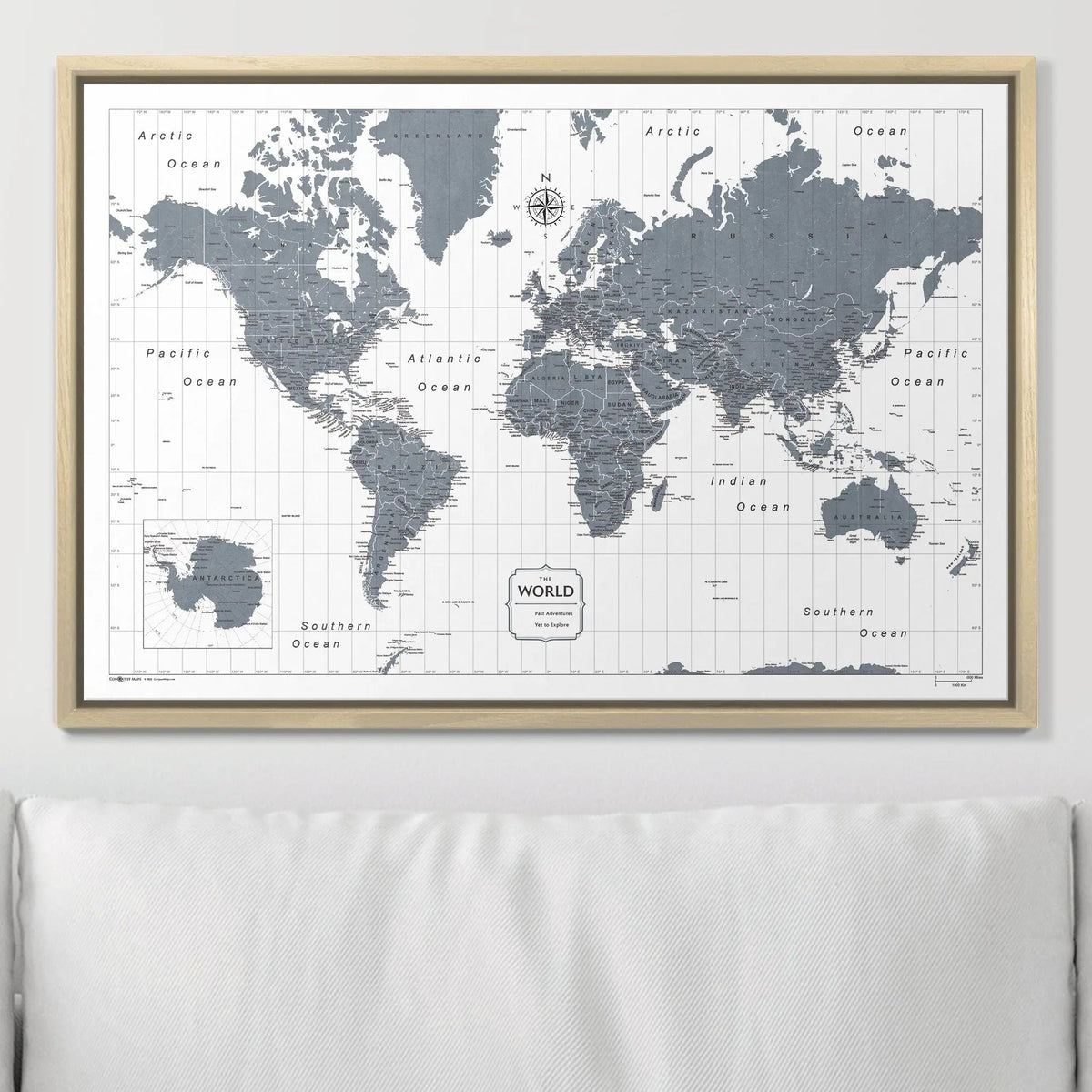 Push Pin World Map Pin Board - Dark Gray Color Splash - Pins Included!