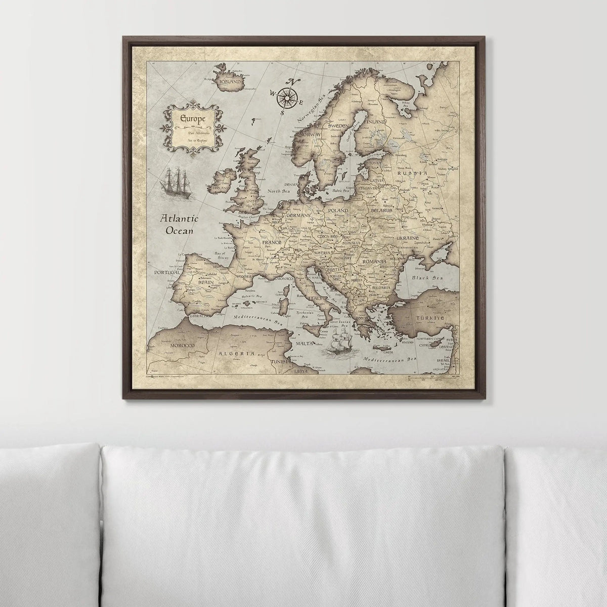 Push Pin Europe Map Pin Board - Rustic Vintage - Pins Included!