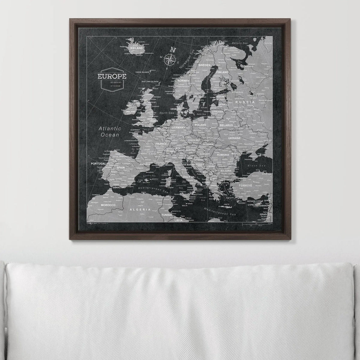 Push Pin Europe Map Pin Board - Modern Slate - Pins Included!