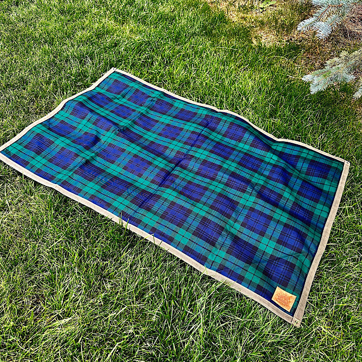 Extra Large Heavyweight Waxed Canvas and Ancient Blackwatch Tartan Wool Lined Bushcraft Ground Cloth
