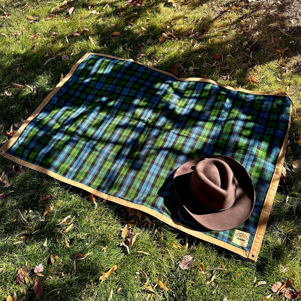 Extra Large Waxed Canvas and Ancient Blackwatch Tartan Wool Lined Bushcraft Ground Cloth