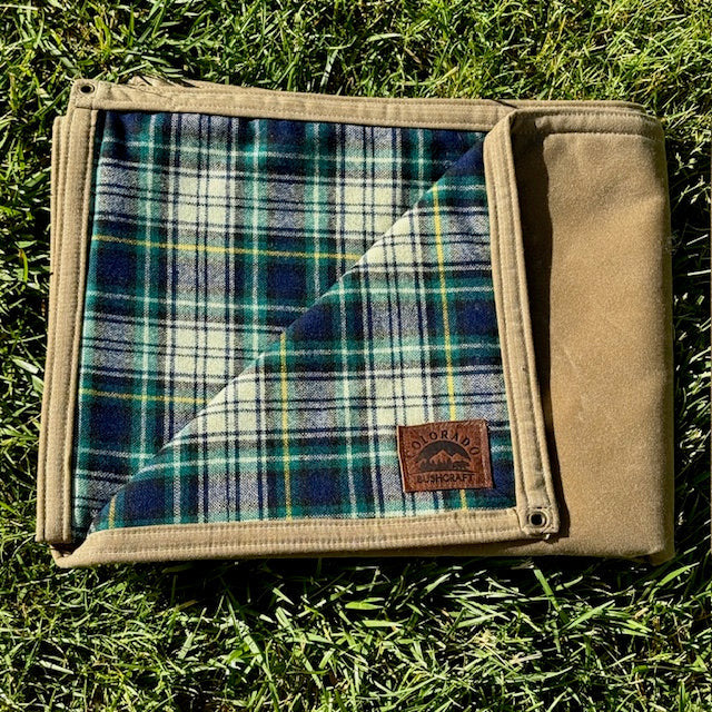 Extra Large Waxed Canvas and Tartan Wool Lined Bushcraft Ground Cloth