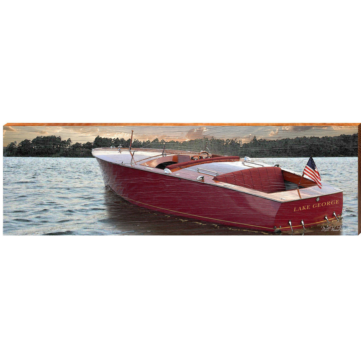 Lake George Vintage Boat   | Wall Art Print on Real Wood