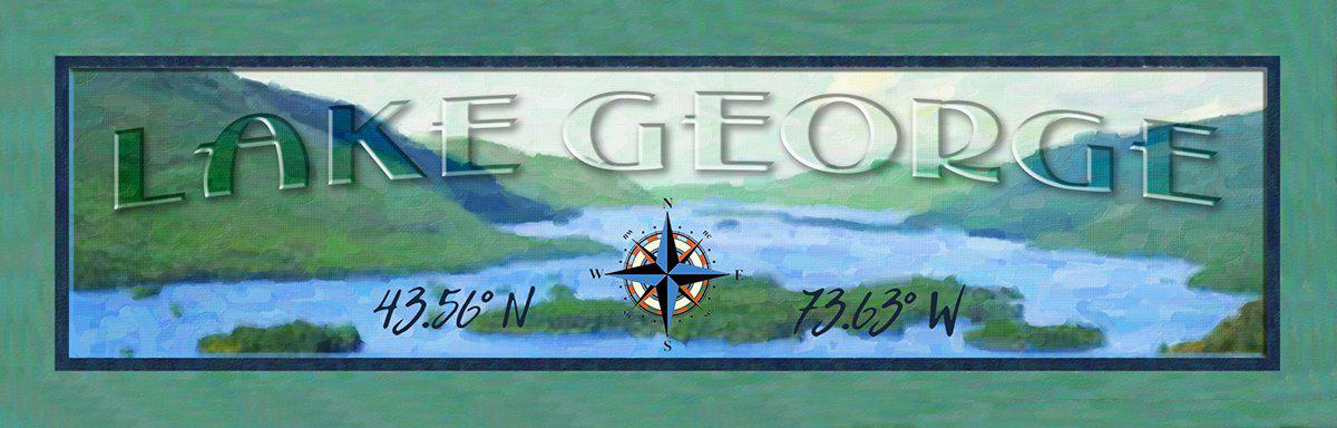 Lake George, New York Compass Latitude Longitude Wooden Sign | Wall Art Print on Real Wood