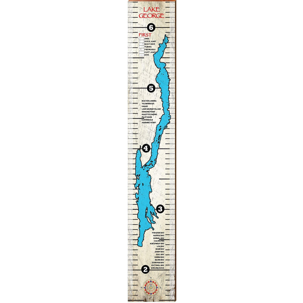 Lake George, New York Family Growth Chart Sign | Wall Art Print on Real Wood | Kids Room Lake House Decor