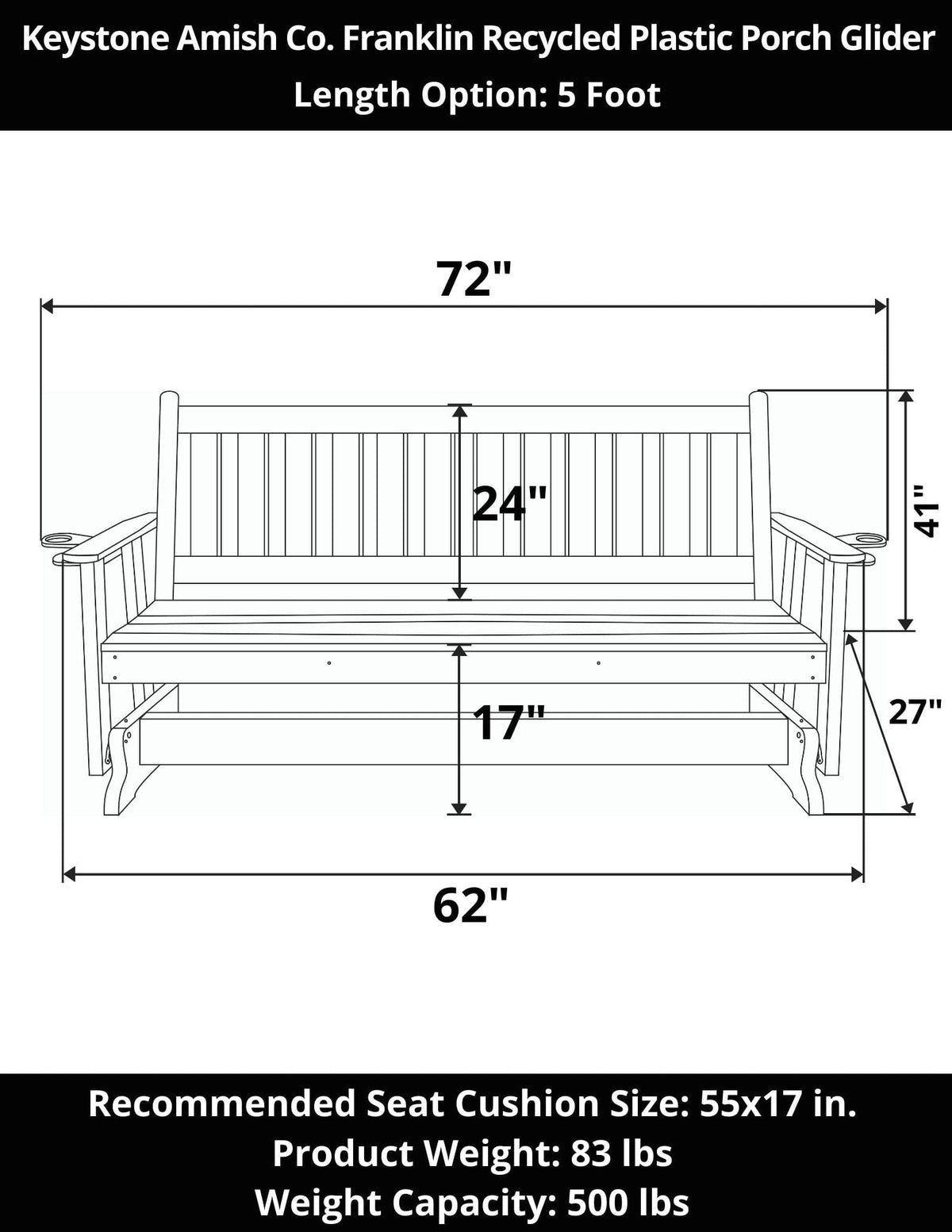 Keystone Amish Co. Franklin Poly Composite Porch Glider