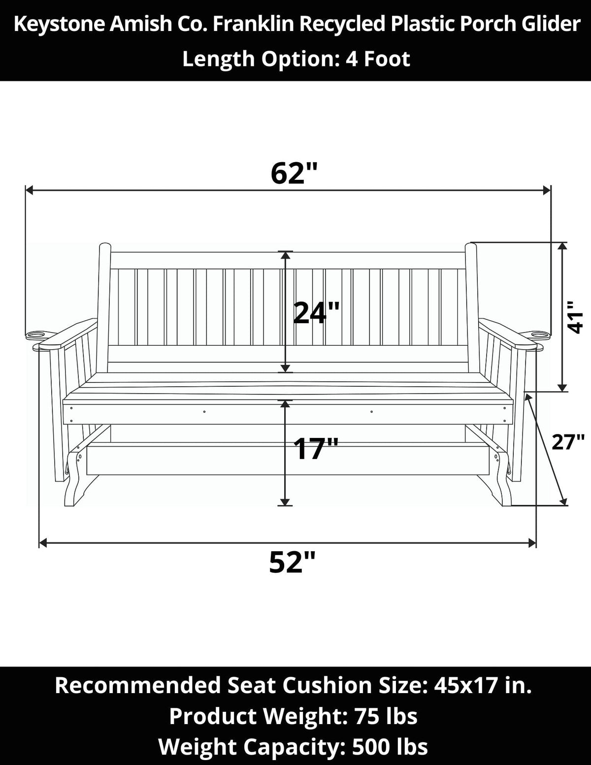 Keystone Amish Co. Franklin Poly Composite Porch Glider