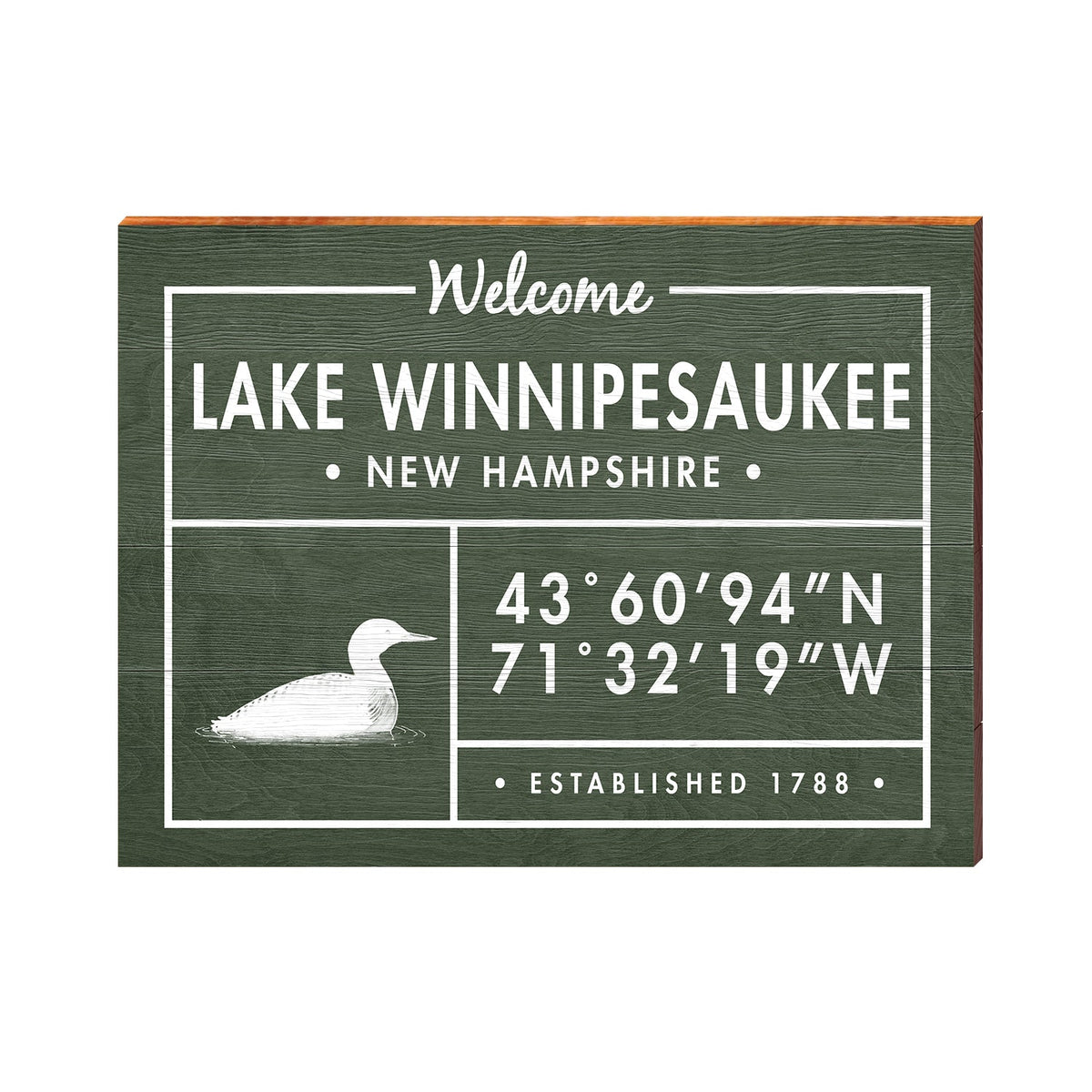 Lake Winnepesaukee, New Hampshire Oars Coordinates Wooden Sign | Wall Art Print on Real Wood | Lodge Green Latitude Longitude Decor