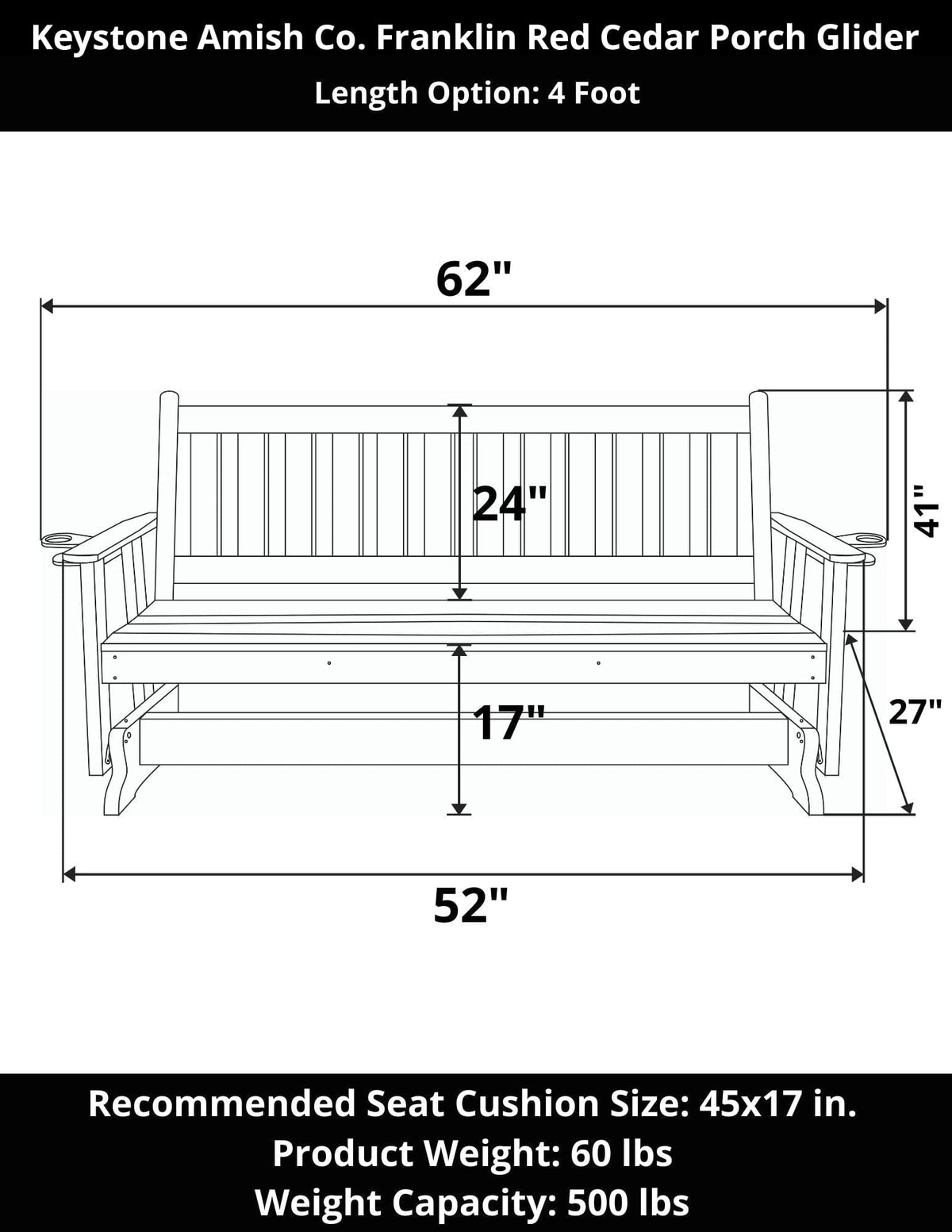 Keystone Amish Co. Franklin Red Cedar Porch Glider