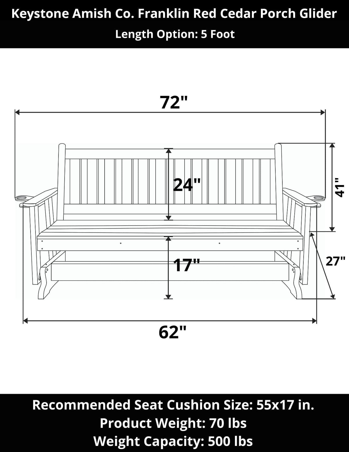Keystone Amish Co. Franklin Red Cedar Porch Glider