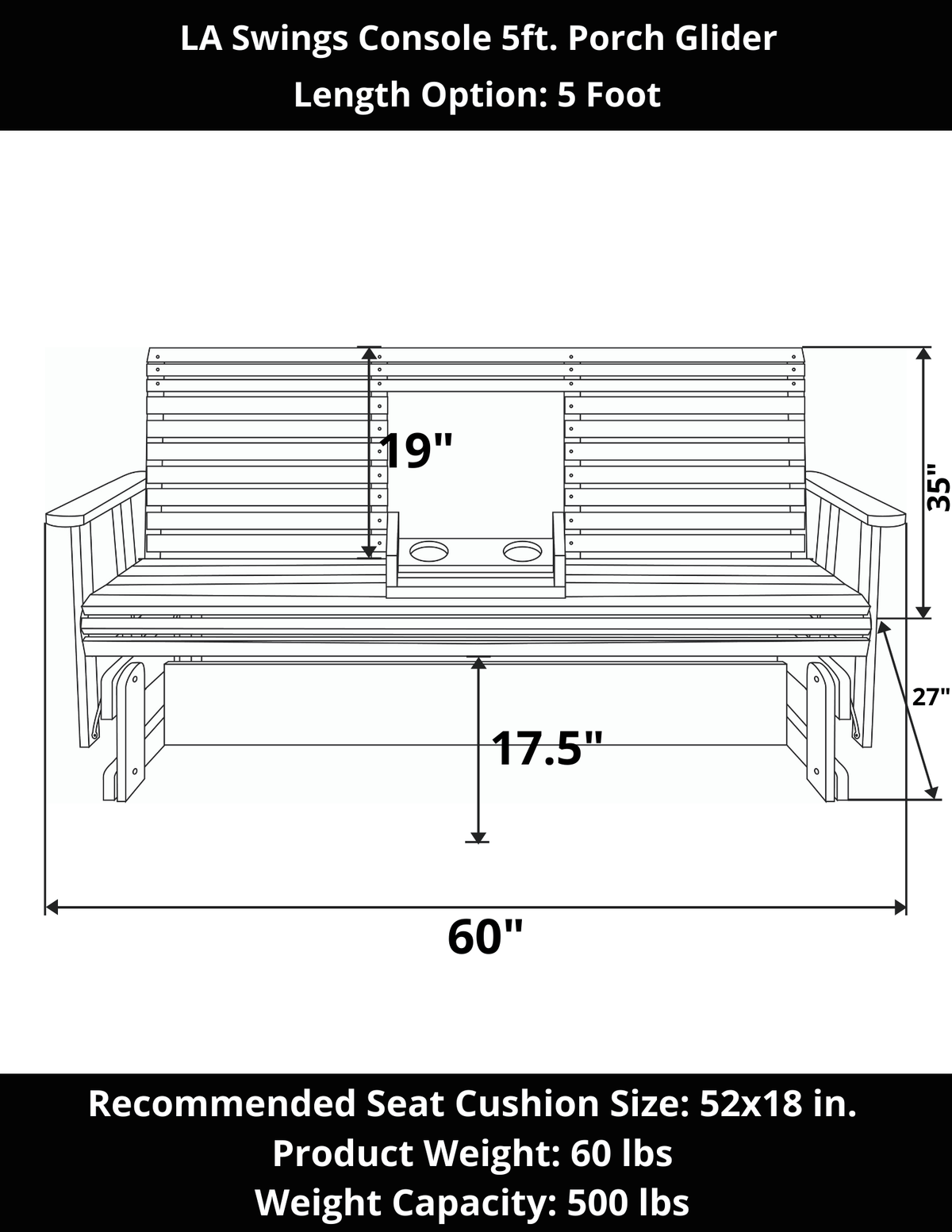 LA Swings Cypress Wood Console Porch Glider