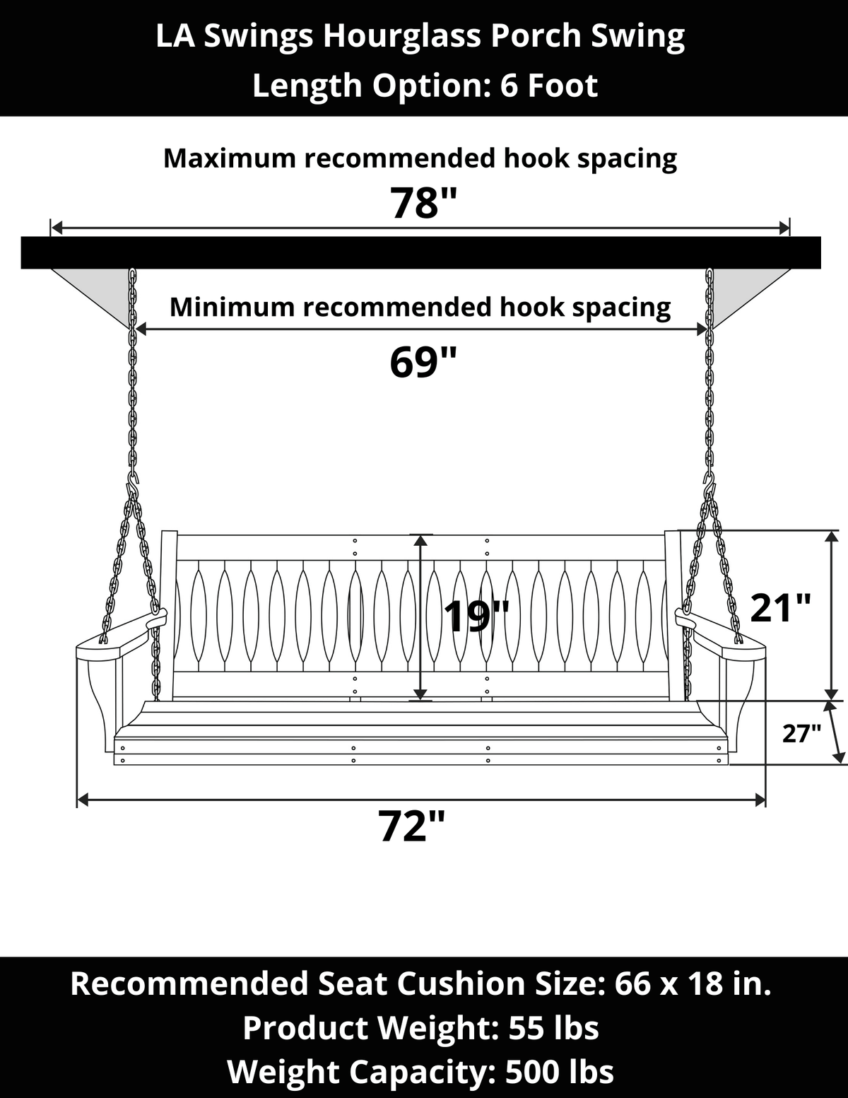 LA Swings Hourglass Porch Swing