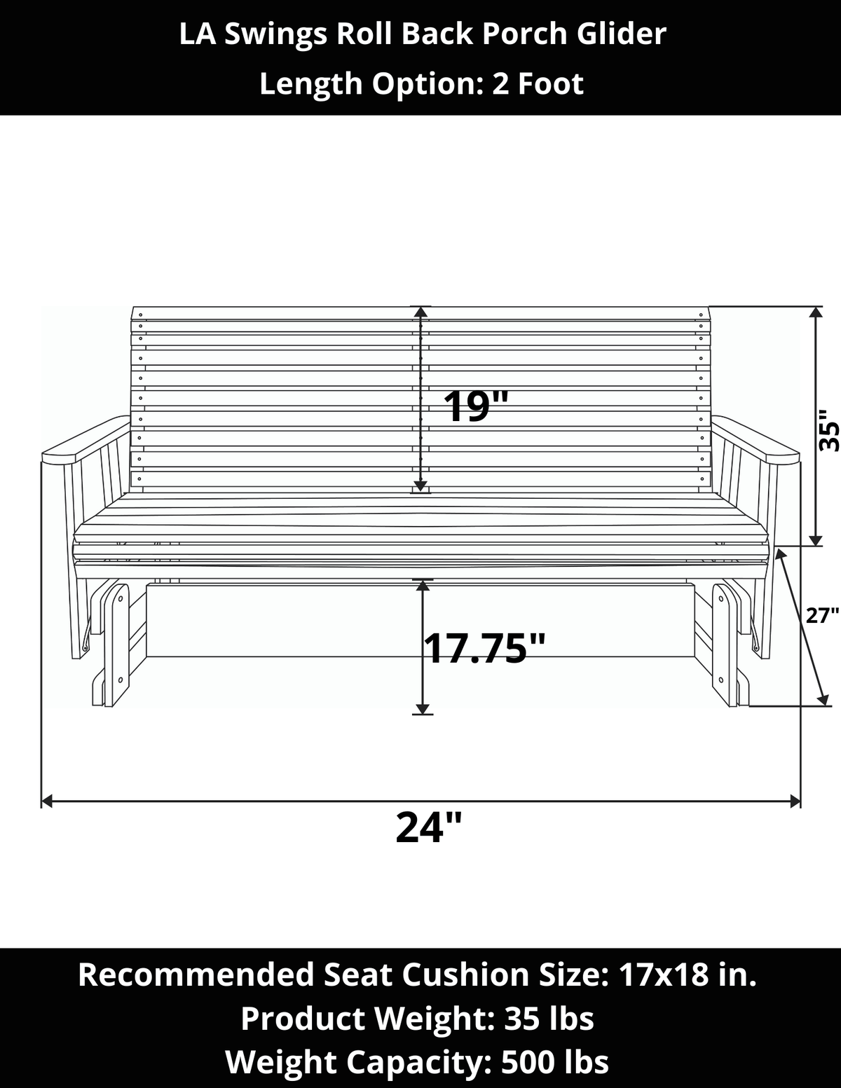 LA Swings Roll Back Cypress Porch Glider