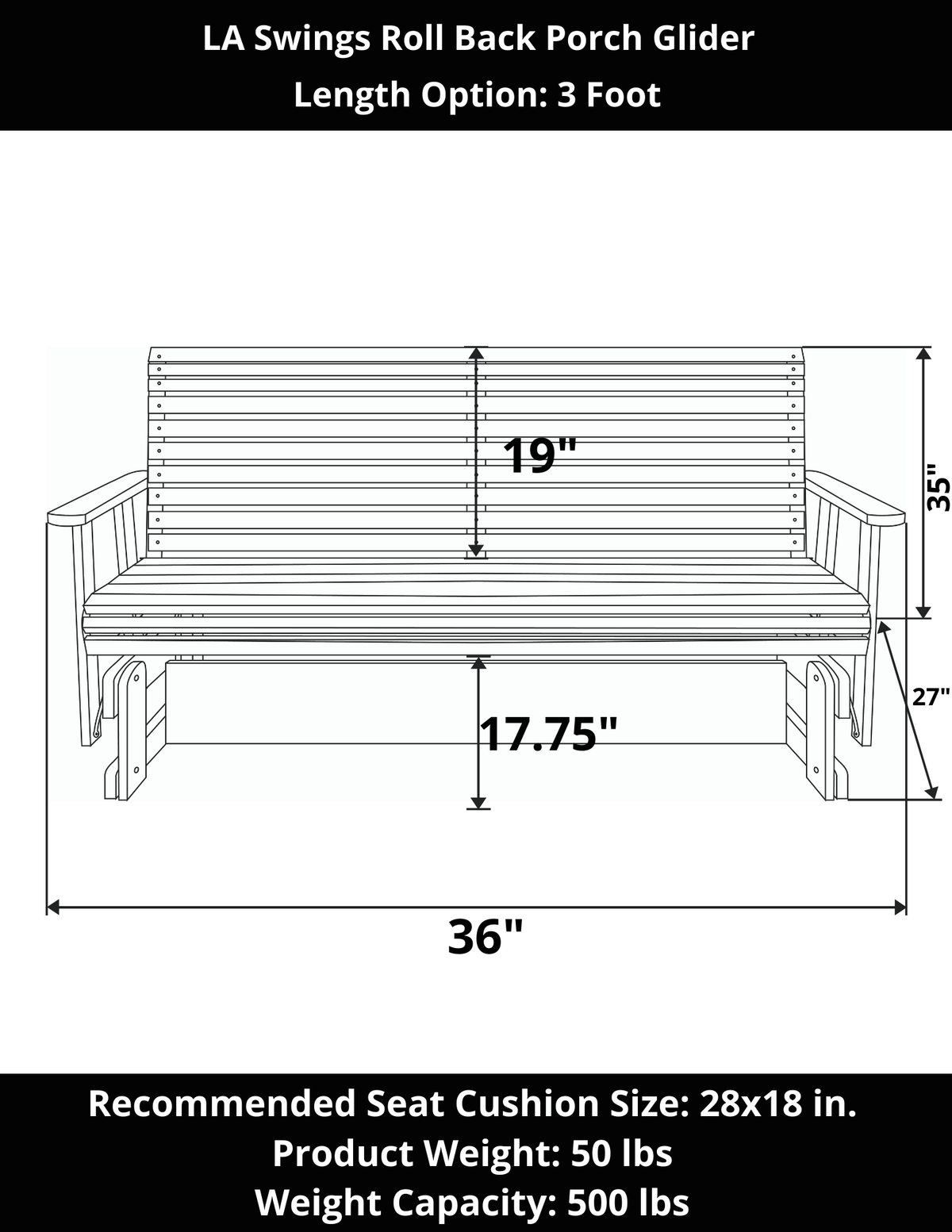 LA Swings Roll Back Cypress Porch Glider