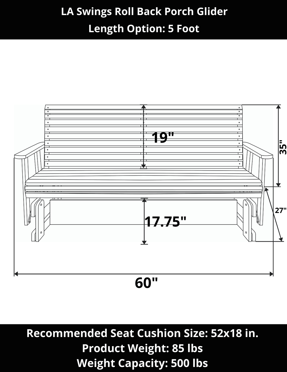 LA Swings Roll Back Cypress Porch Glider