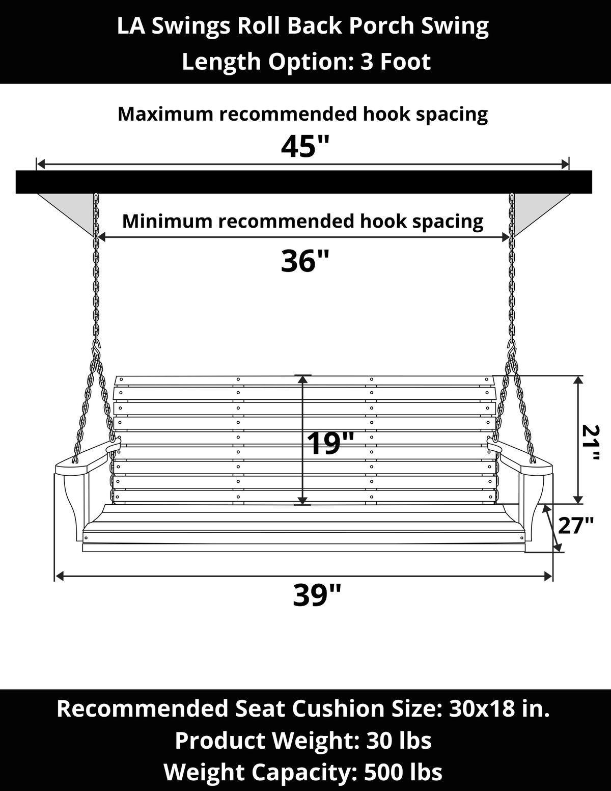 LA Swings Roll Back Porch Swing