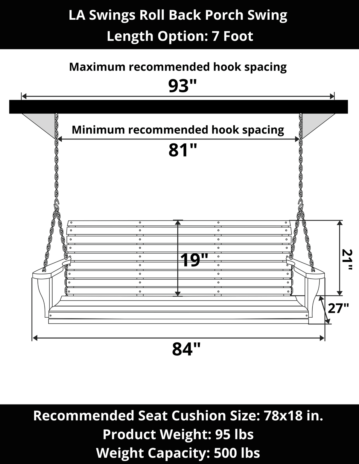 LA Swings Roll Back Porch Swing