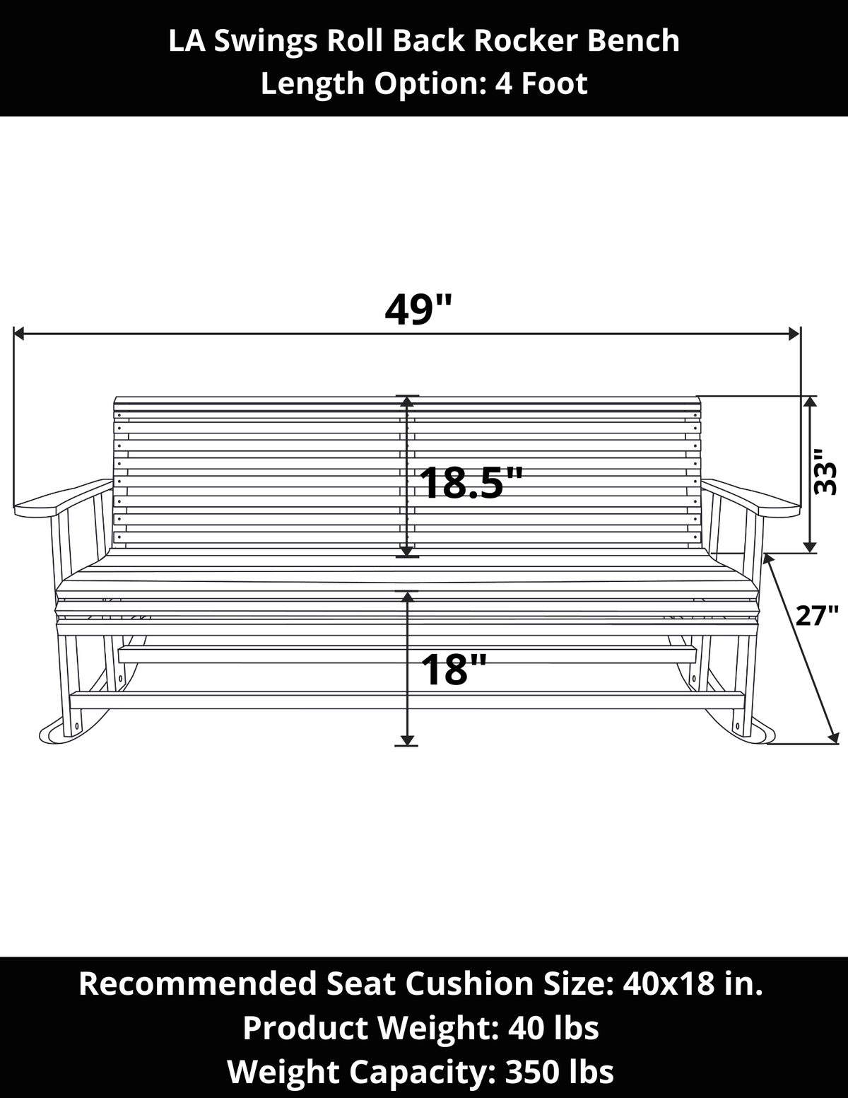 LA Swings Roll Back Outdoor Rocking Bench