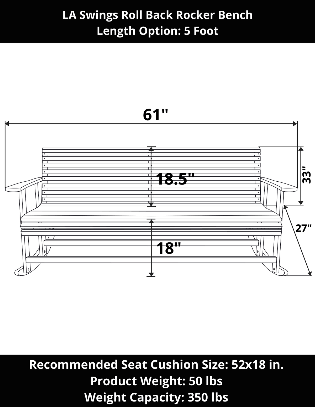 LA Swings Roll Back Outdoor Rocking Bench