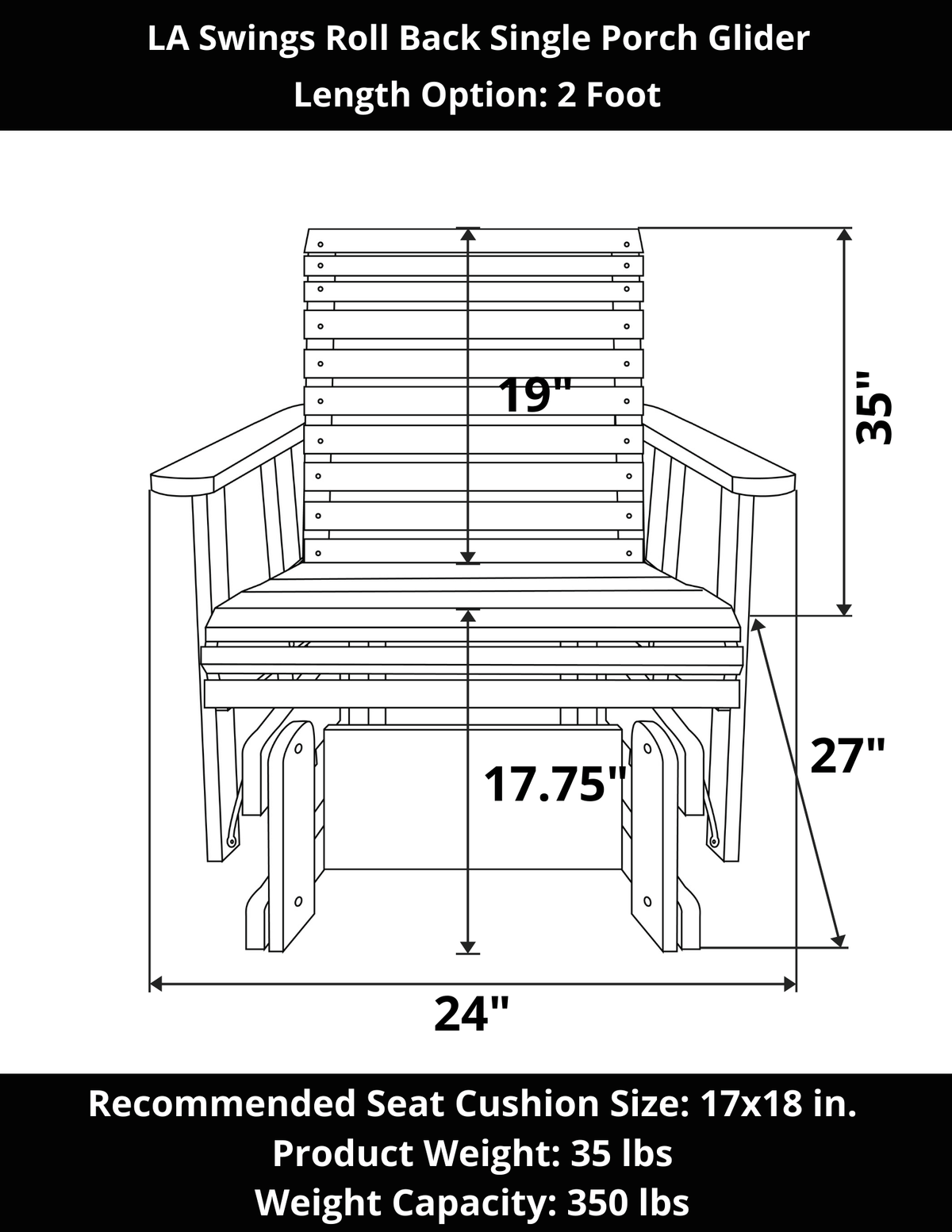 LA Swings Roll Back Outdoor Glider Chair