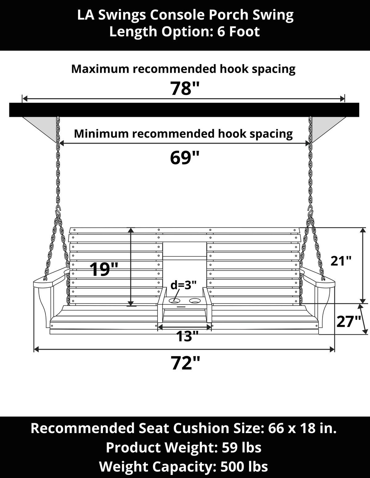 LA Swings Cypress Console Porch Swing