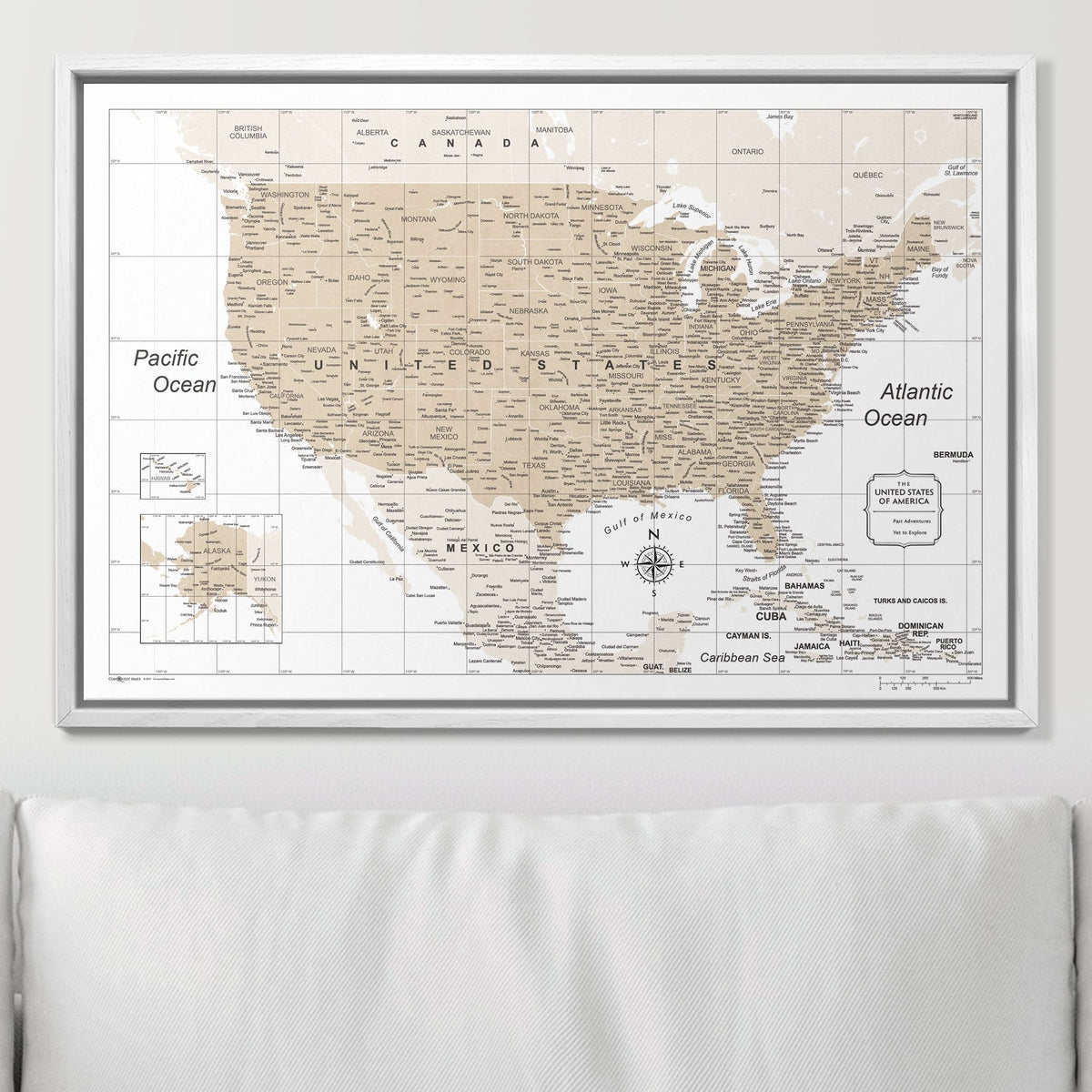 Push Pin USA Map Pin Board - Light Brown Color Splash - Pins Included!
