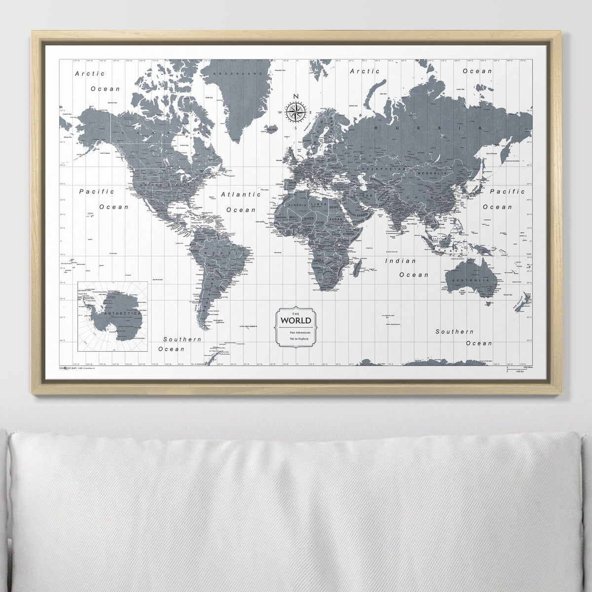 Push Pin World Map Pin Board - Dark Gray Color Splash - Pins Included!