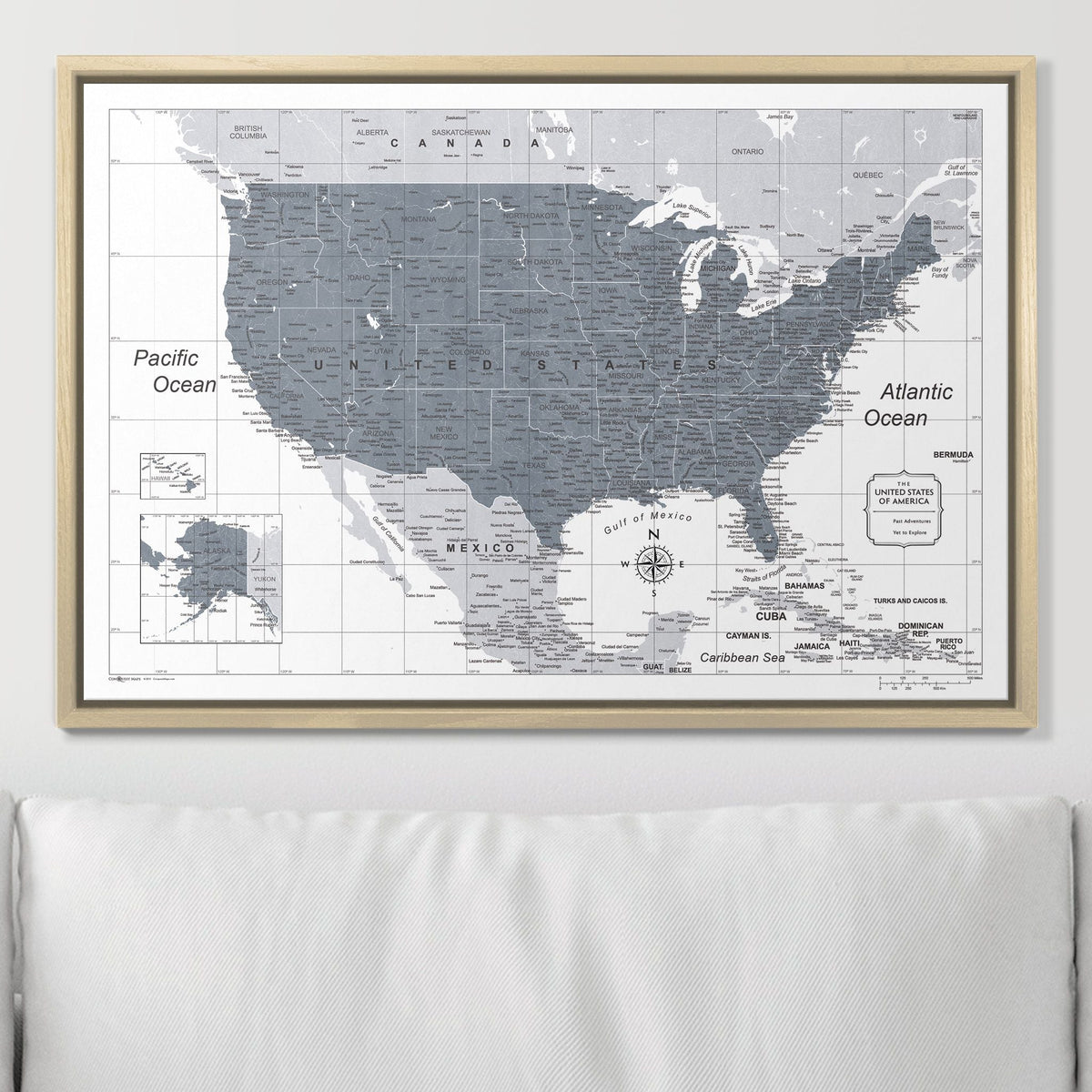 Push Pin USA Map Pin Board - Dark Gray Color Splash - Pins Included!