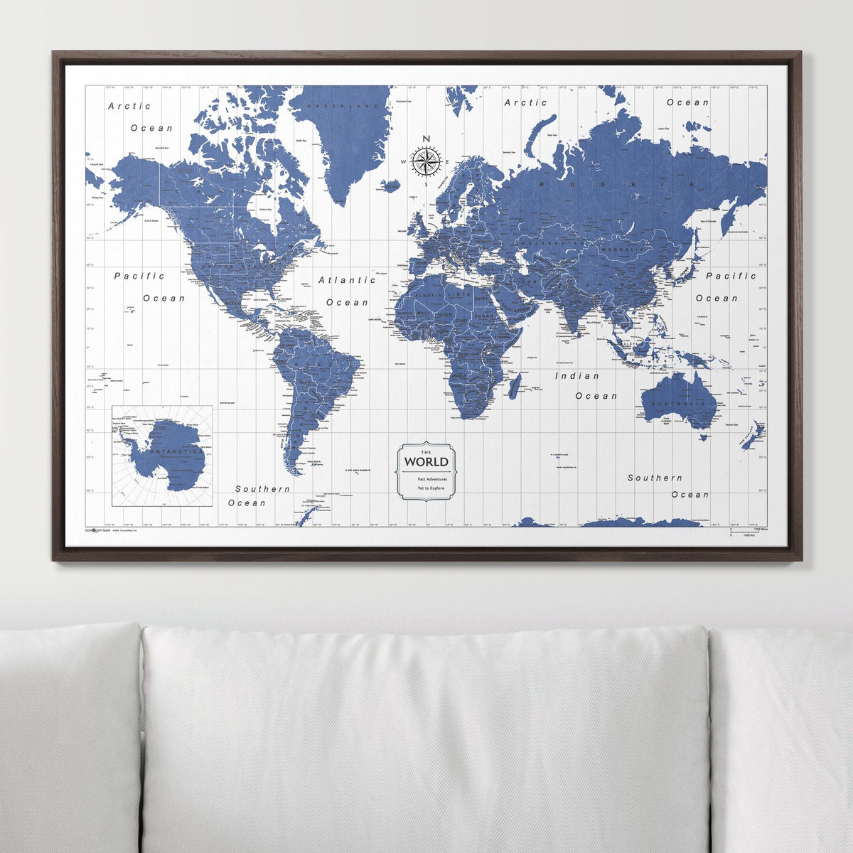 Push Pin World Map Pin Board - Navy Color Splash - Pins Included!