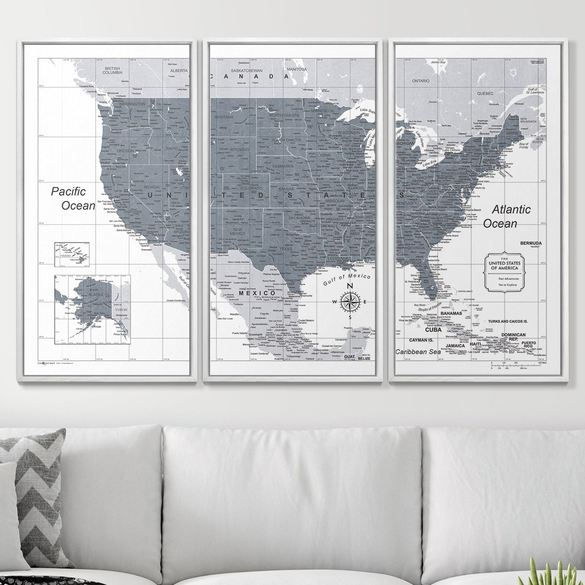 Push Pin USA Map Pin Board - Dark Gray Color Splash - Pins Included!