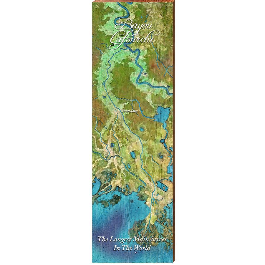 Bayou Lafourche, Louisiana Map Wooden Sign | Wall Art Print on Real Wood 