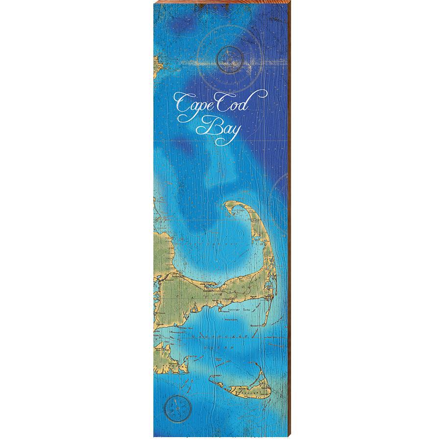 Cape Cod Bay, Massachusetts Map Wooden Sign | Wall Art Print on Real Wood 