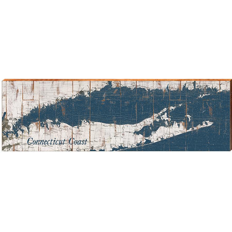 Connecticut Coast Map Wooden Sign | Wall Art Print on Real Wood 
