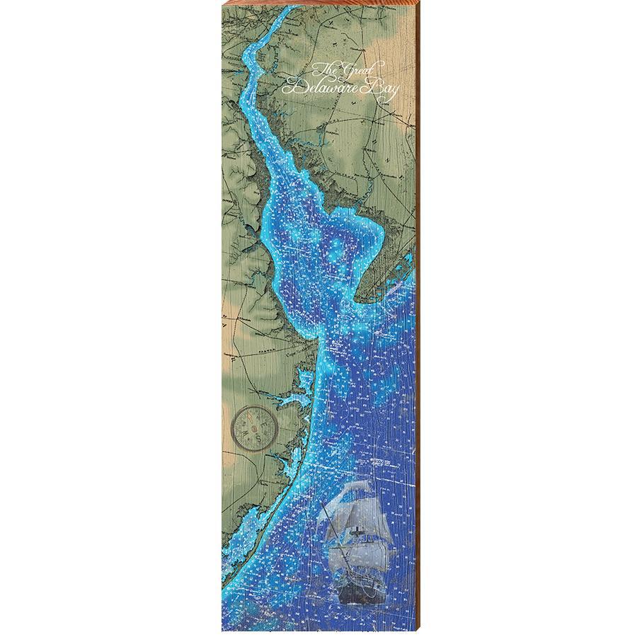 Delaware Bay Map Home Decor Art Print on Real Wood