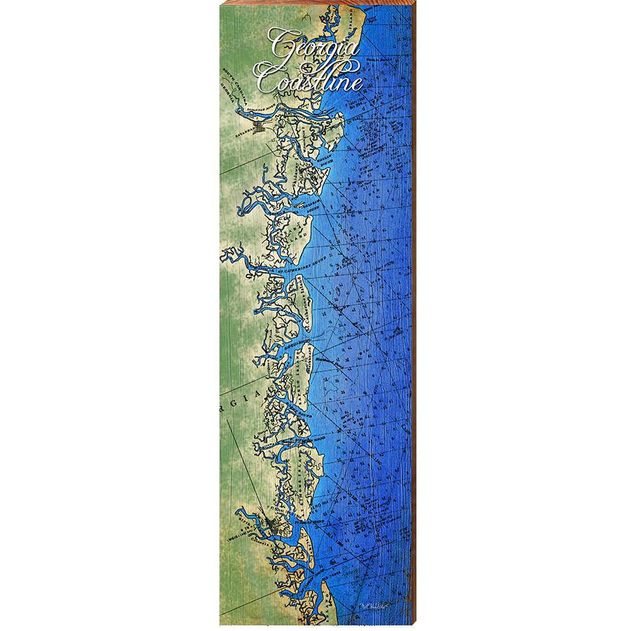 Georgia Coastline Map Home Decor Art Print on Real Wood